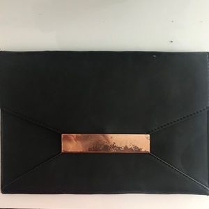 Envelope Clutch Flap Purse Bag Handbag Gold Black